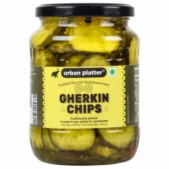 Urban Platter Gherkin Chips, 680g [ Tangy & Sweet. Perfect Topping for Burgers & Sandwiches ]