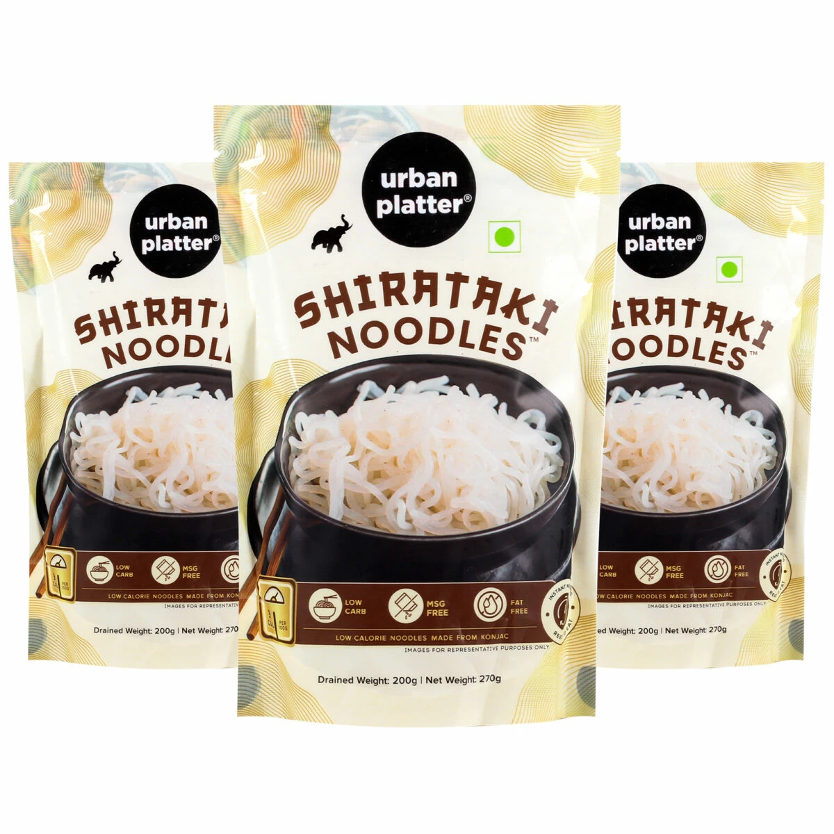 Urban Platter Shirataki Noodles, 270g [Pack of 3, Keto-friendly