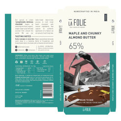 La Folie 65% Maple & Chunky Almond Butter Chocolate Bar, 60g