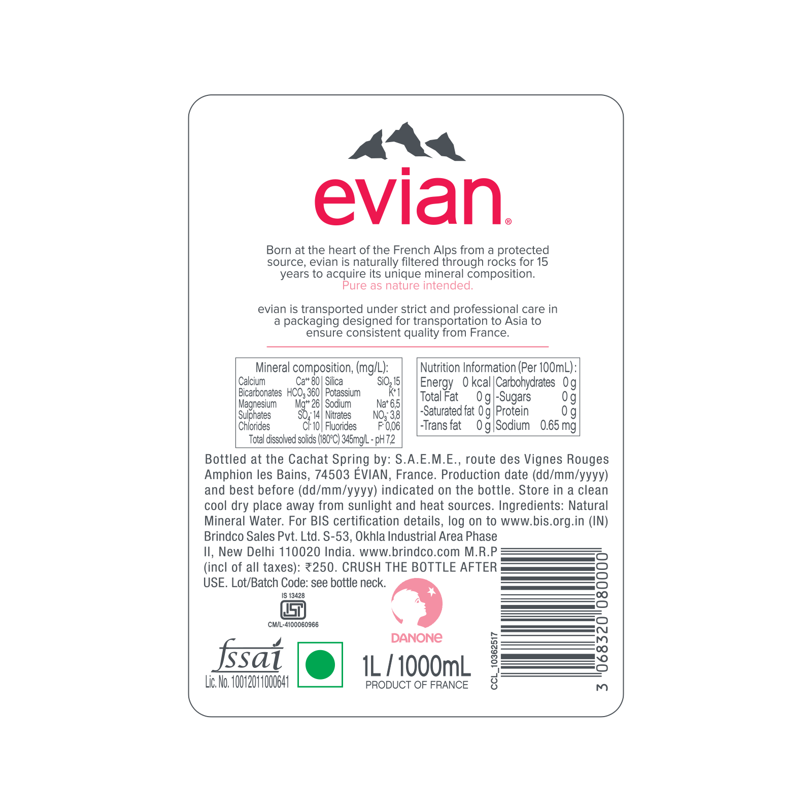 Evian Pure Natural Mineral Water Bottle, 500ml X 24units – Urban Platter