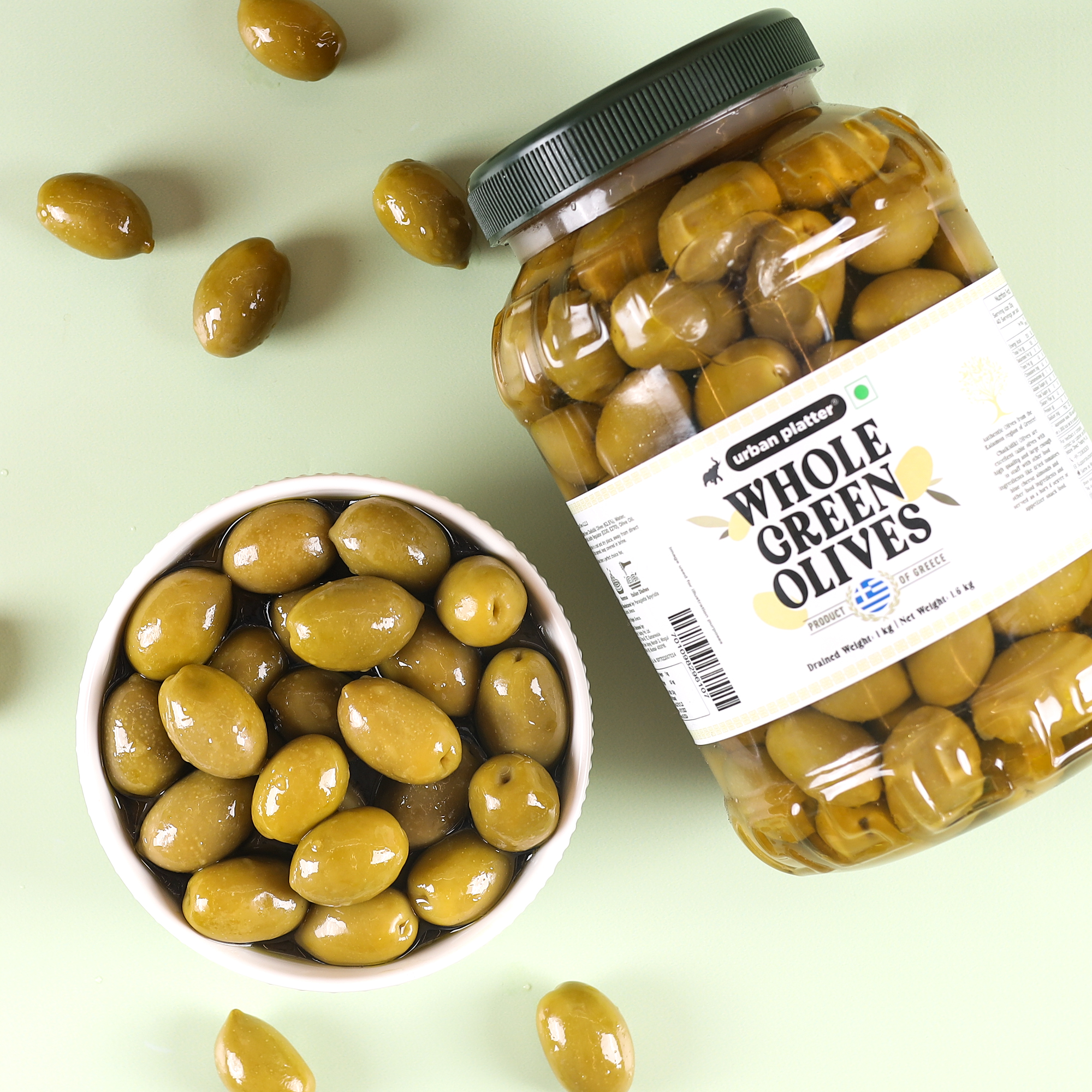 Urban Platter Whole Green Gordal Olives Pitted, 3.8kgs (Product of Spain, Large Size Olive Without Pits, Firm & Juicy